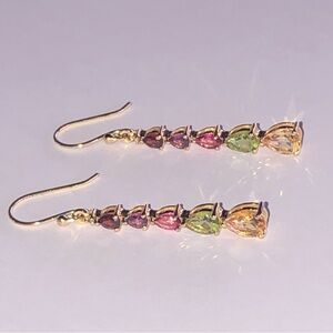 Solid 14k Gold Gemstone Dangle Earrings